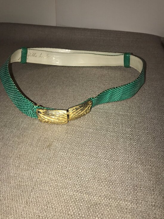 Vtg Judith Leiber Turquoise Snakeskin Fancy Buckle Belt OS main image 9